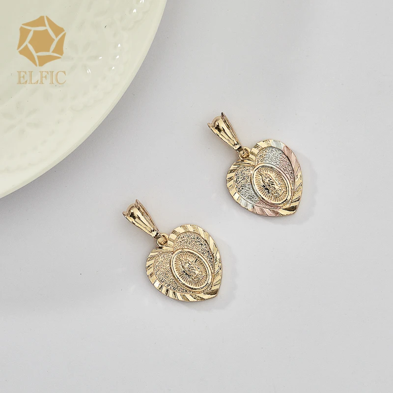 Elfic Religion jewelry gift virgin mary pendant gold plated 14k tricolor jewelry virgencita joyeria heart jewelry