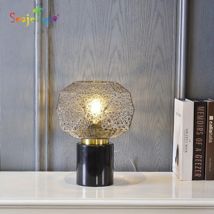 
2020 New designer e27 black white restaurant hotel home bedroom decorative glass marble luxury nordic led table lamp 