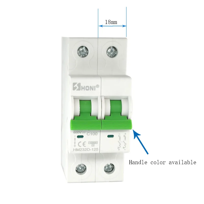 Factory Sale18mm 2p 500V 1000V 1200V 63a100a 125a ce dc mcb Solar dc circuit breaker