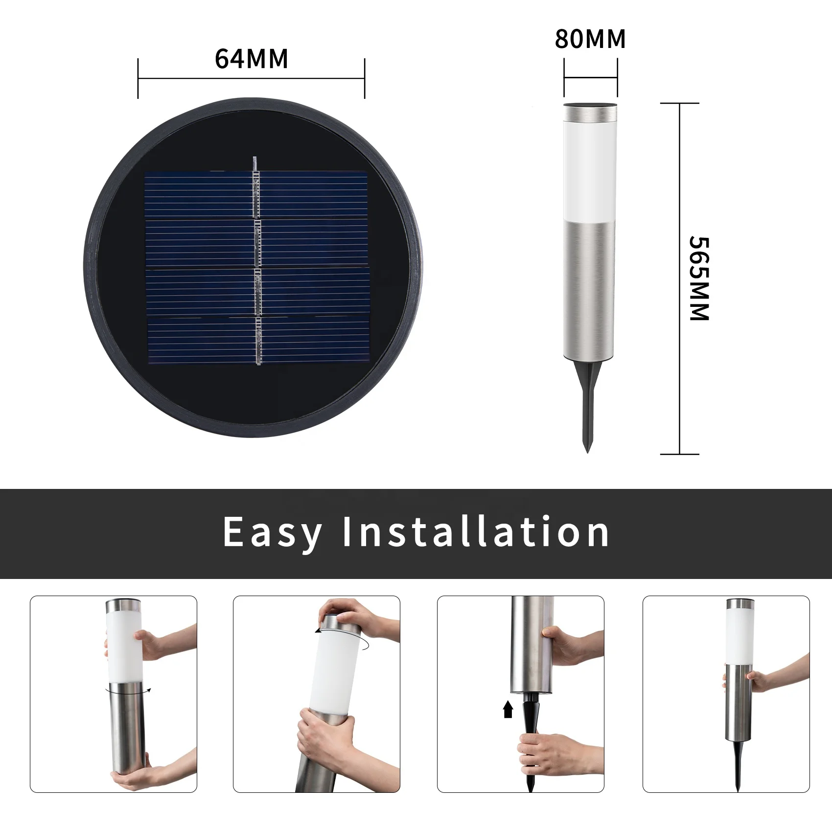 Solar Panel Power Battery LED Garden Lights Solar Stainless Steel Decoration Pathway Bollard Light Garden Street Lights