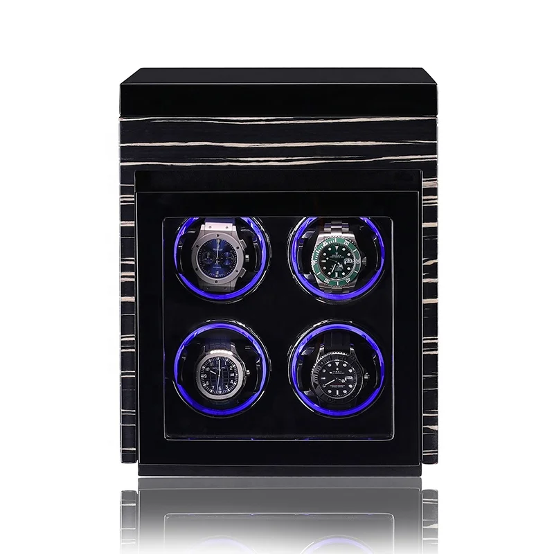 Custom Square 4+4 Watch Winder box RGB Light LCD Touchscreen Self Winding Automatic Watches with Japanese Quiet Motor
