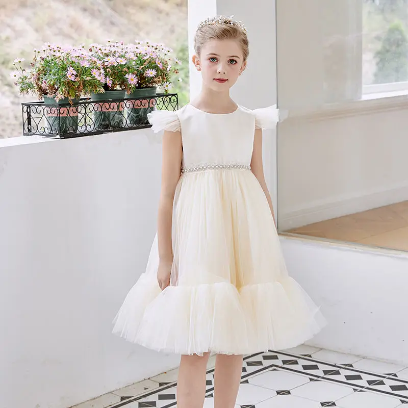Custom Color New Fashion Ruffle Sleeve Princess Ball Gown Pattern Kids Birthday Wedding Party Tulle Flower princess girl dress