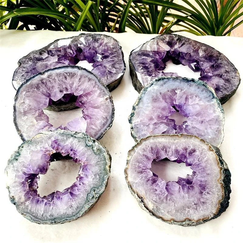natural rough amethyst cluster geode wholesale large amethyst druzy slab amethyst slice hole for home decoration