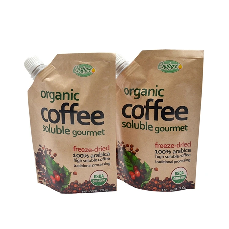 Custom Eco Friendly Sustainable Liquid Drink Packaging Spouted Bag Biodegradable Brown Kraft Paper Spout Pouch For Beverage
