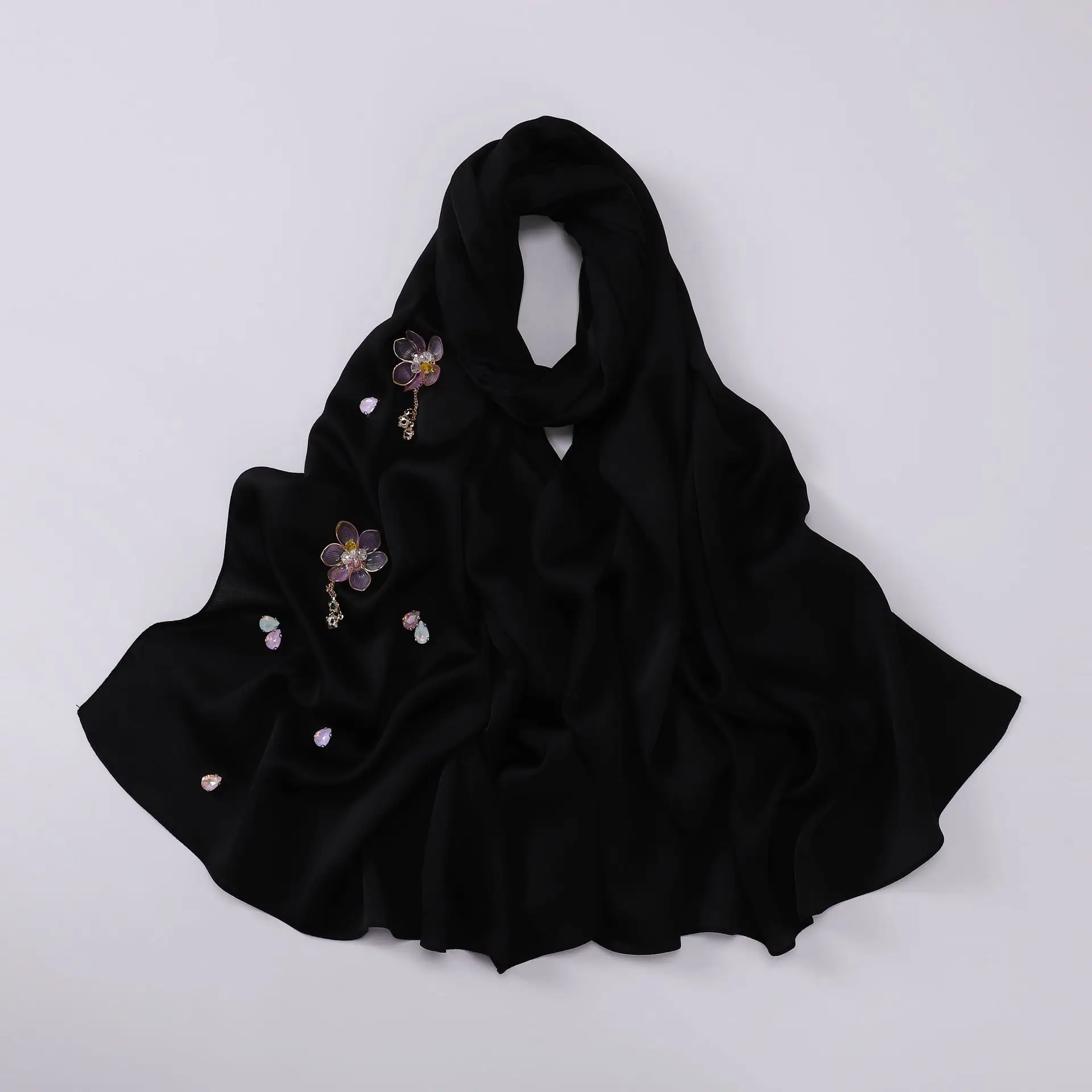 New bubble chiffon hand-stitched flower scarf spot Diamond Malaysian headscarf new style chiffon hijab