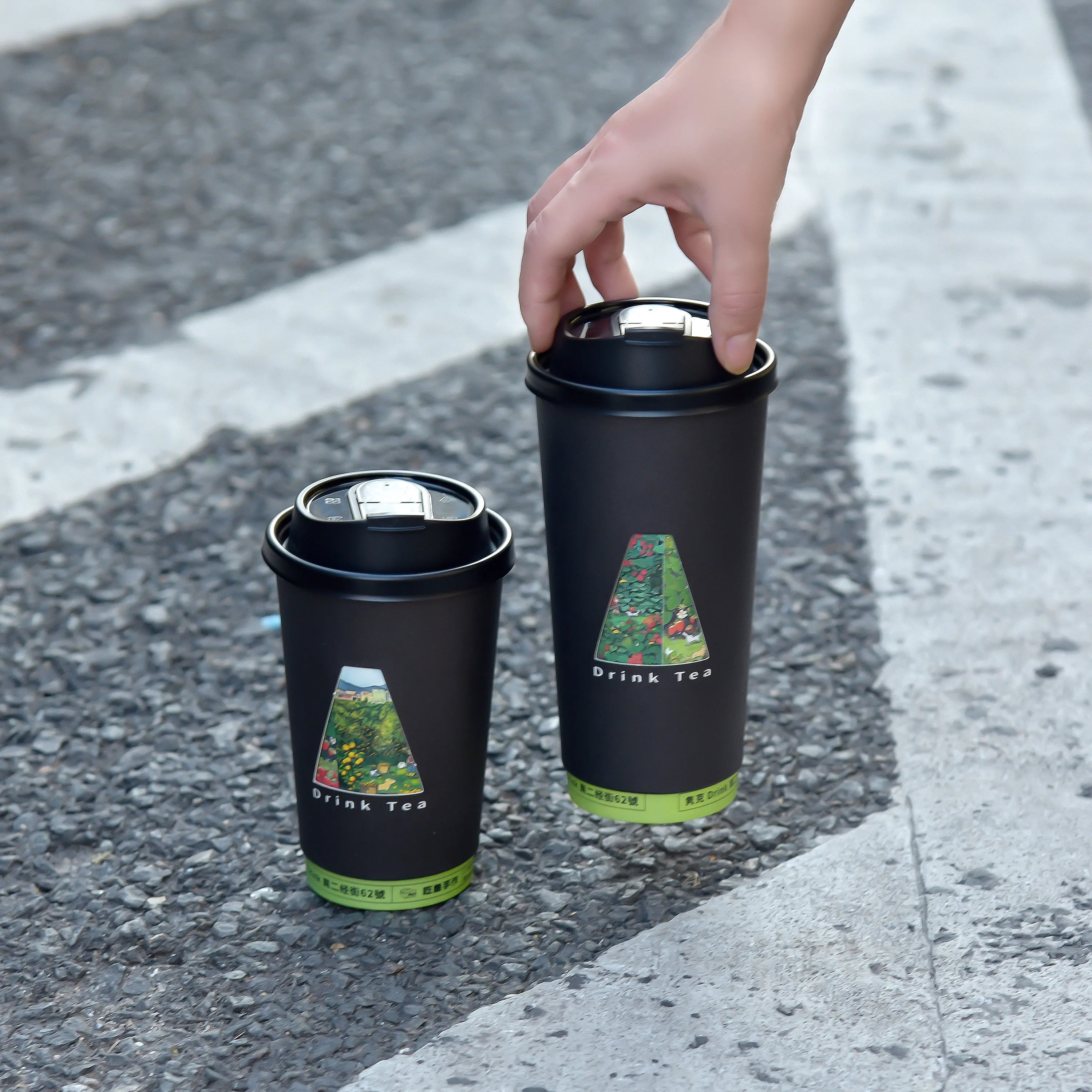 customized 16oz 500ml double wall black paper cups with personalized logo printed cup supplier coffe cups custom factory near me