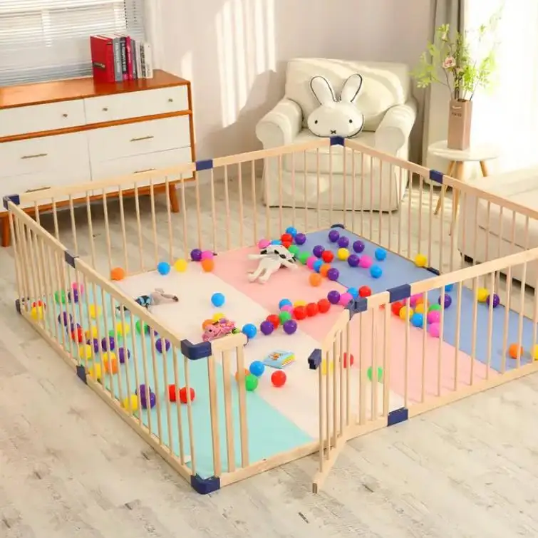 Pine solid wooden Baby Playpen Wood Square Baby Fence Wooden Playpen