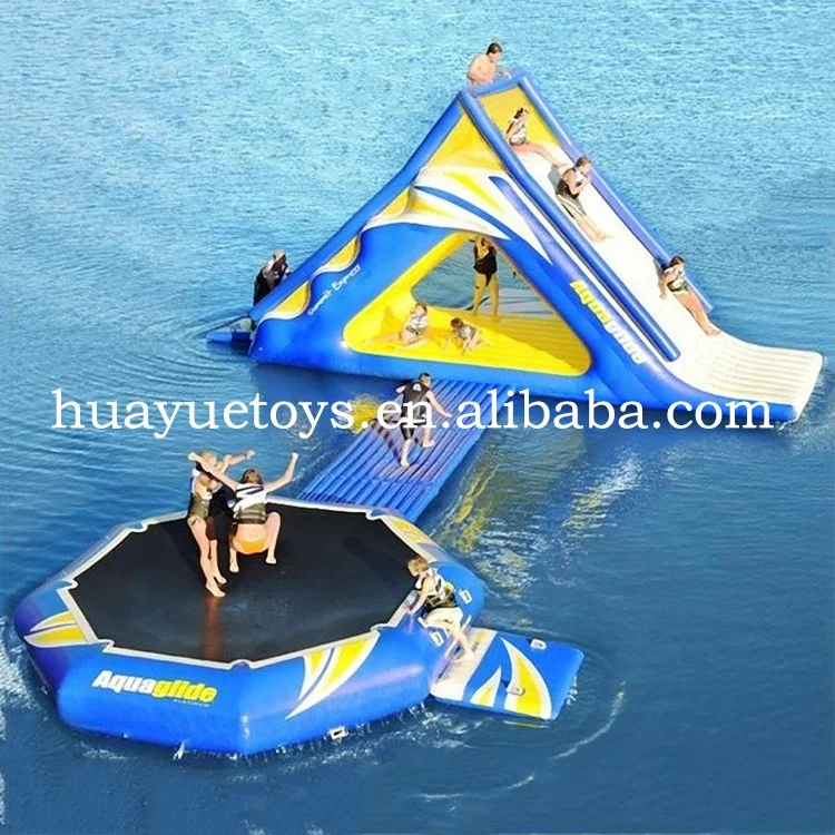 Mini commercial water park inflatable trampoline with slide cheap water island floating park for sale