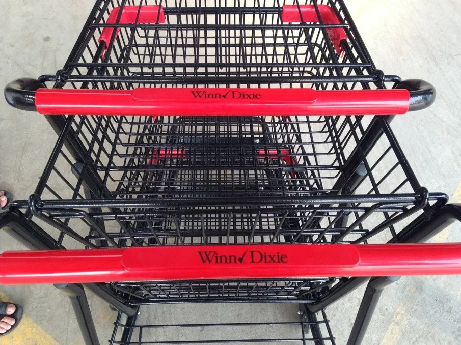 MOQ 100 PC Winn Dixie Supermarket Wire Basket Cart, Double Baskets Shopping Cart For Stores