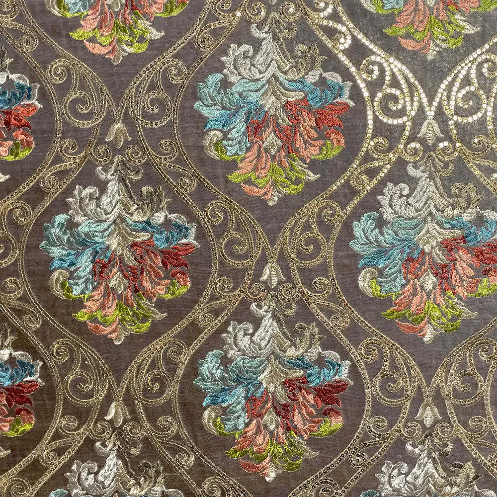 High Quality 100% Polyester Luxury Vintage Pattern Embroidery Sofa Fabric Embroidered Vintage Upholstery Fabric