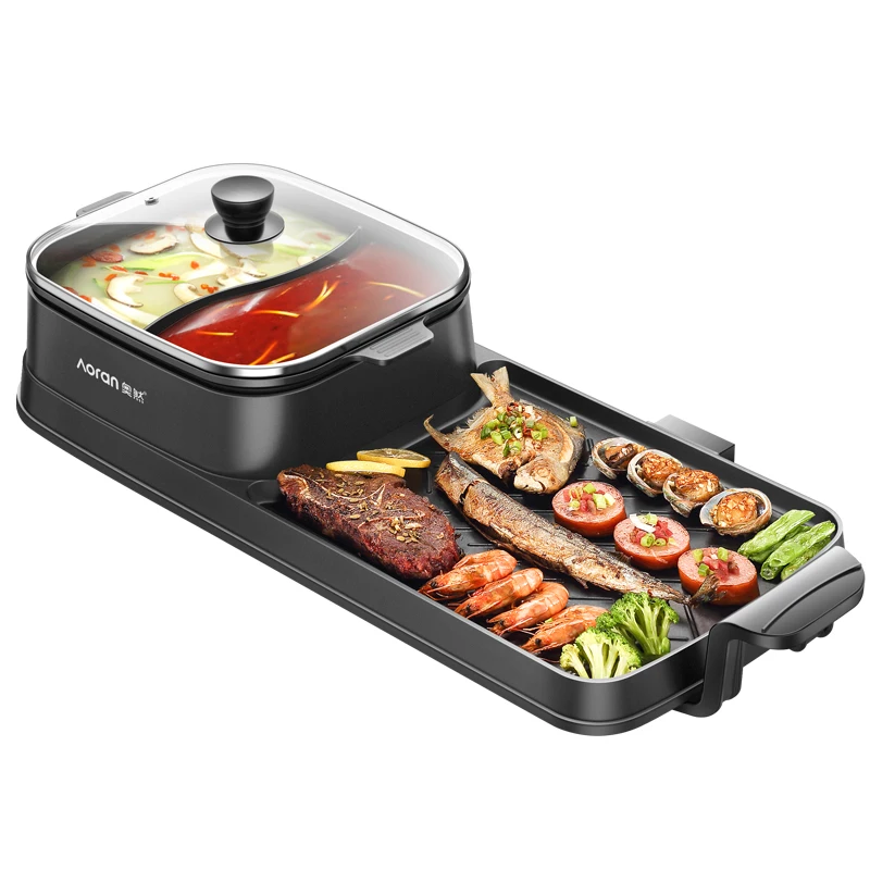 Black Stainless Steel Smokeless Personal Multi Divider Electric Skillet Pan Hotpot Hot Pot For Food