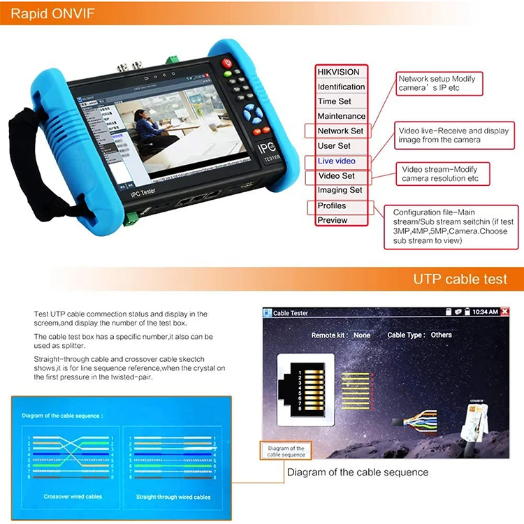  Тестер CCTV камеры 7 дюймов IP + аналоговый AHD TVI CVI HDMI вход/выход безопасности камера Тест сенсорного экрана видео тестер
