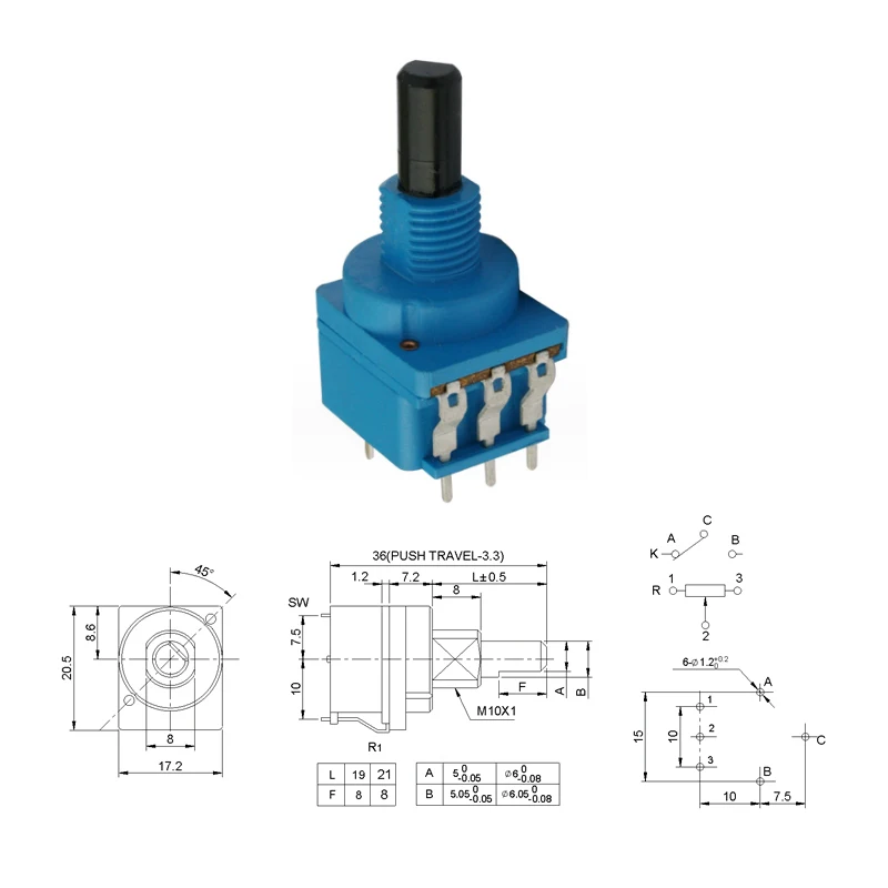 WH116AK B500K 100K 500K potentiometer high current dimmer 1000W dual control button potentiometer