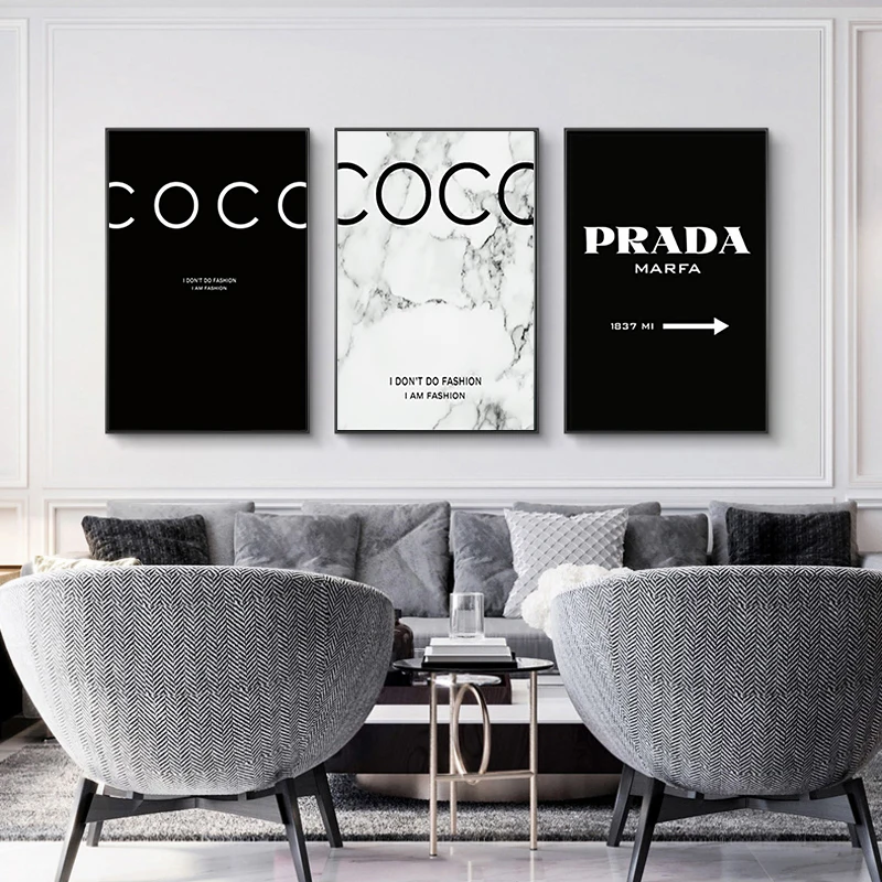 Fashion  Posters and Prints Modern Black White Marble Vogue fashion brand wall canvas printing art