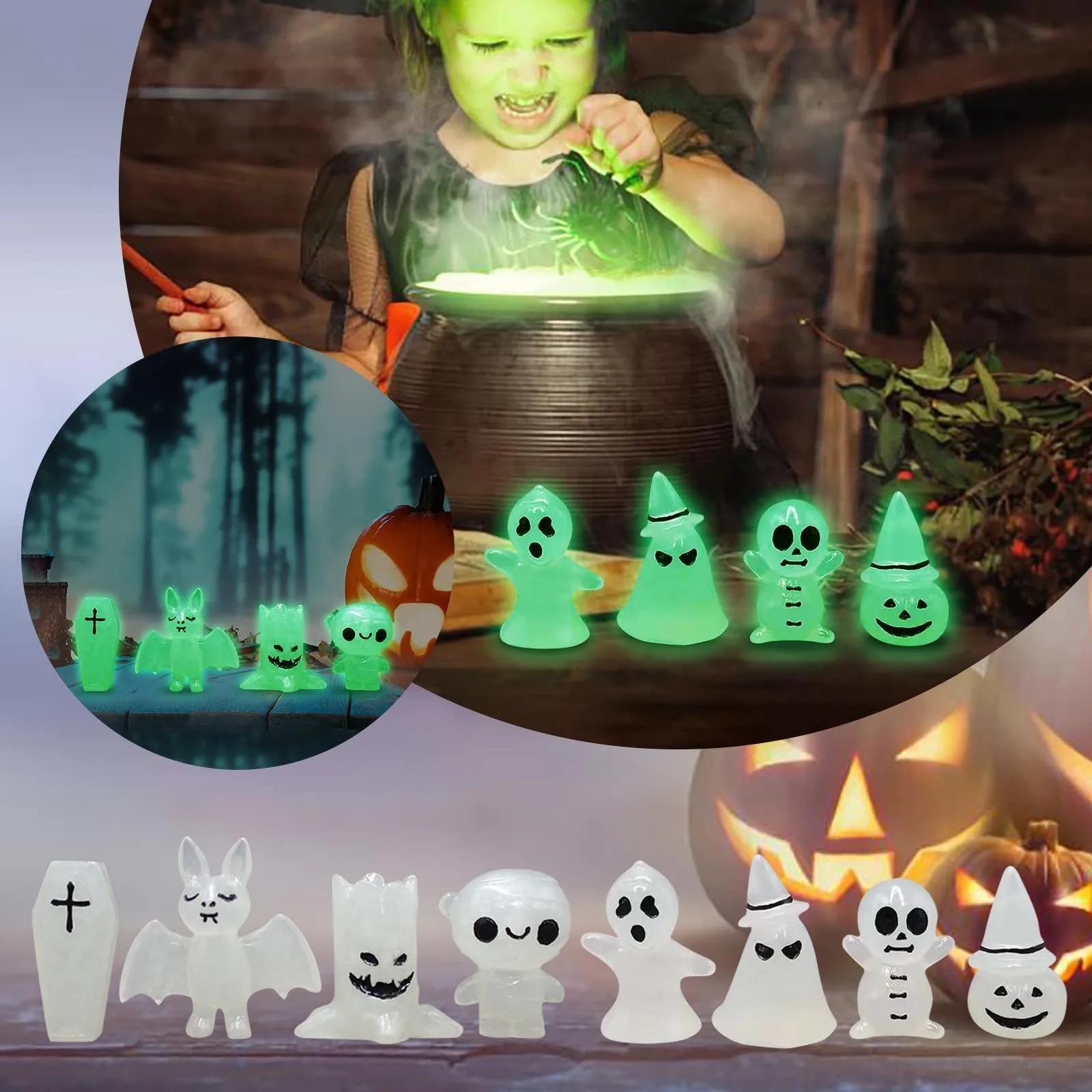 Mini Garden Ornaments Halloween Glow In The Dark Ghost Skeleton Micro Landscape Halloween Resin Craft