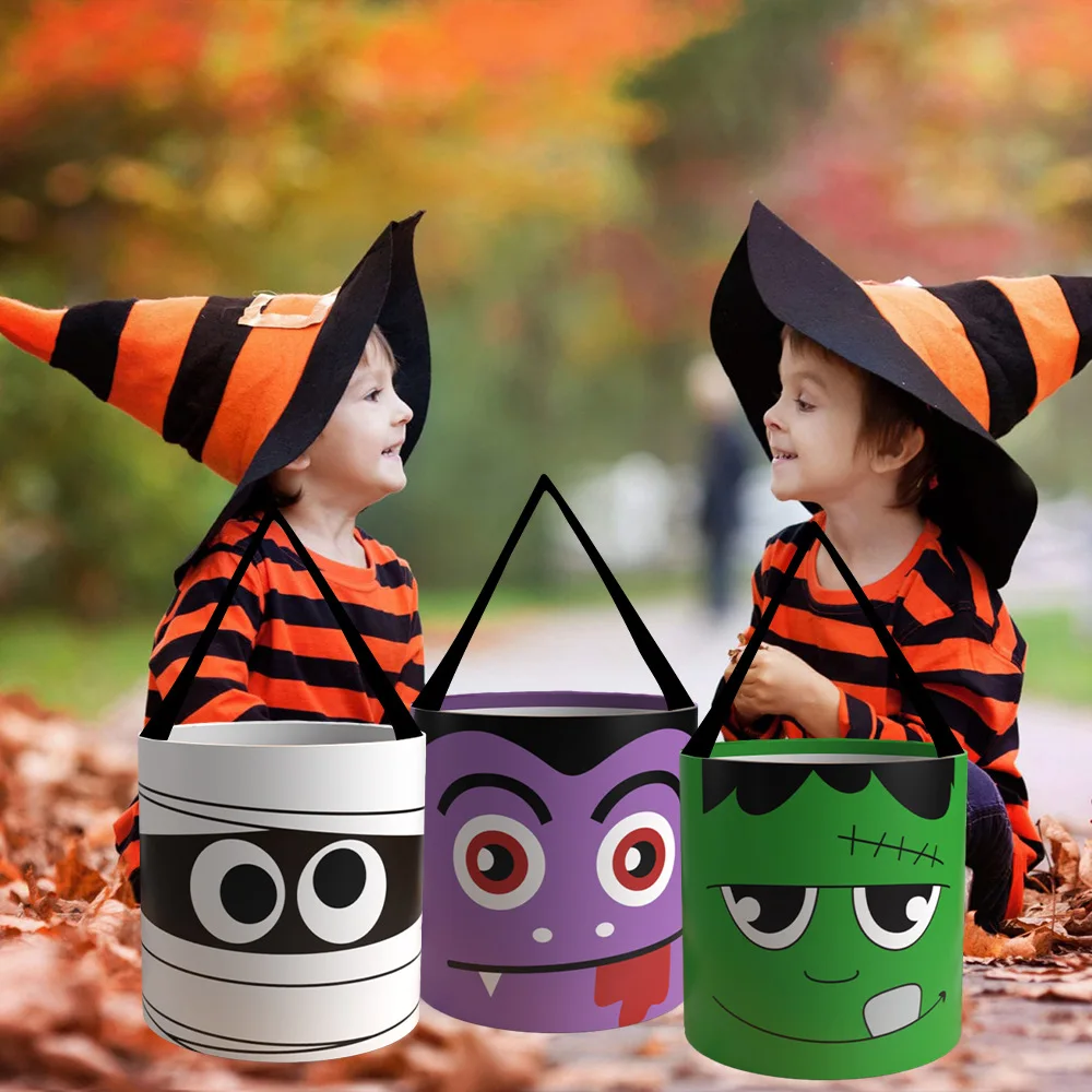 Wholesale Halloween Decoration Candy Bag Accessories Handheld Led Light Halloween Basket Toy