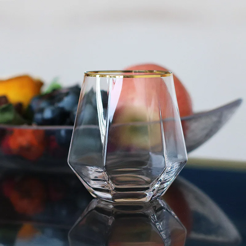 
Modern simple geometric glass wine restaurant household drink six-sided diamond mouth cup 