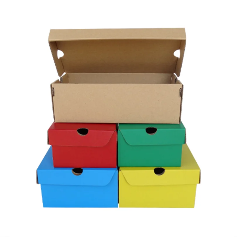 New Corrugated clamshell boot box kraft paper folding shoes packaging trinket box