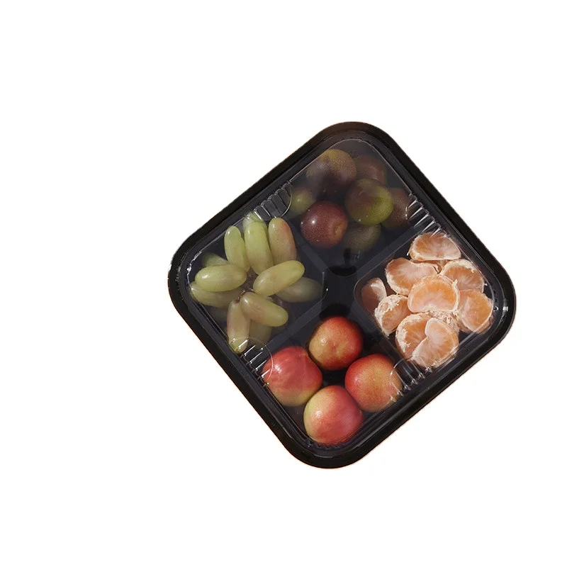 disposable containers with lids for food black polyethylene plastic storage boxes for  kitchen Restaurant 4 compartment