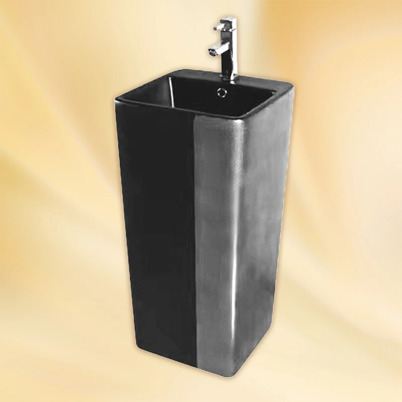 Modern Bathroom Marble Pedestal Sink Floor Standing Ceramic Wash Basin with Single Hole Faucet Mount