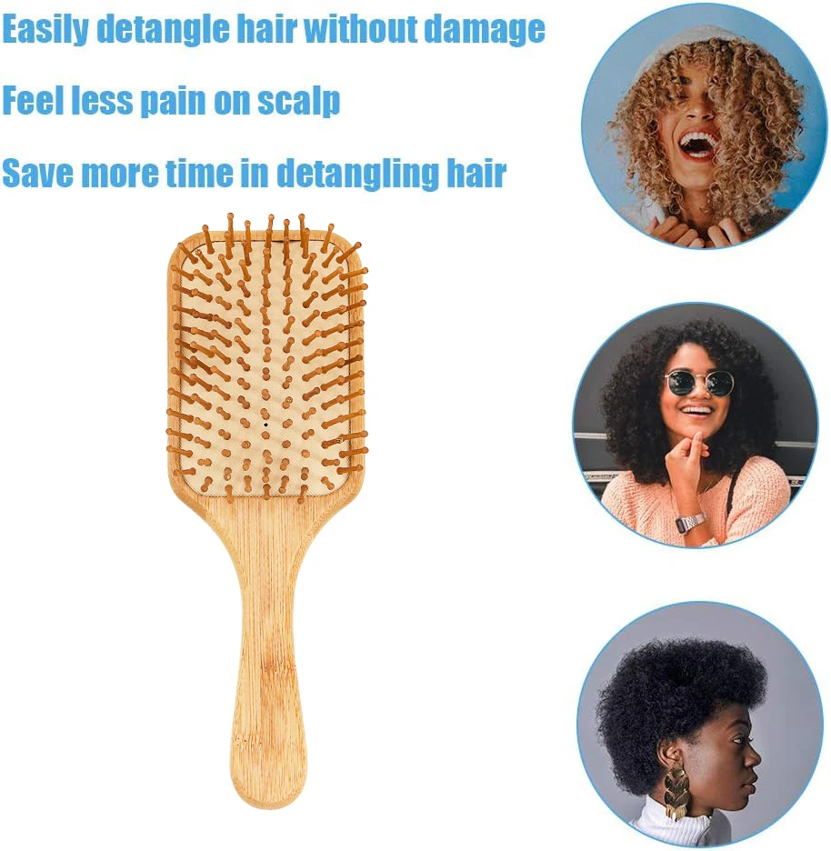 Natural Bamboo Comb Professional Hair Brushes Detangling Brush Scalp Massage Customized High Quality Wood Paddle Hair Brush