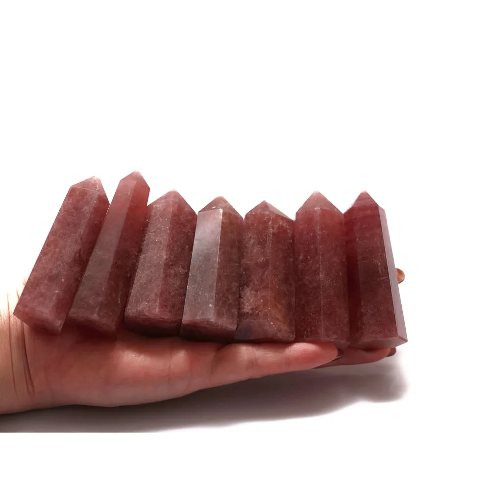 High Quality Wholesale Lucky Healing Opaque Strawberry Natural Quartz Crystal Gemstone Towers for Sale