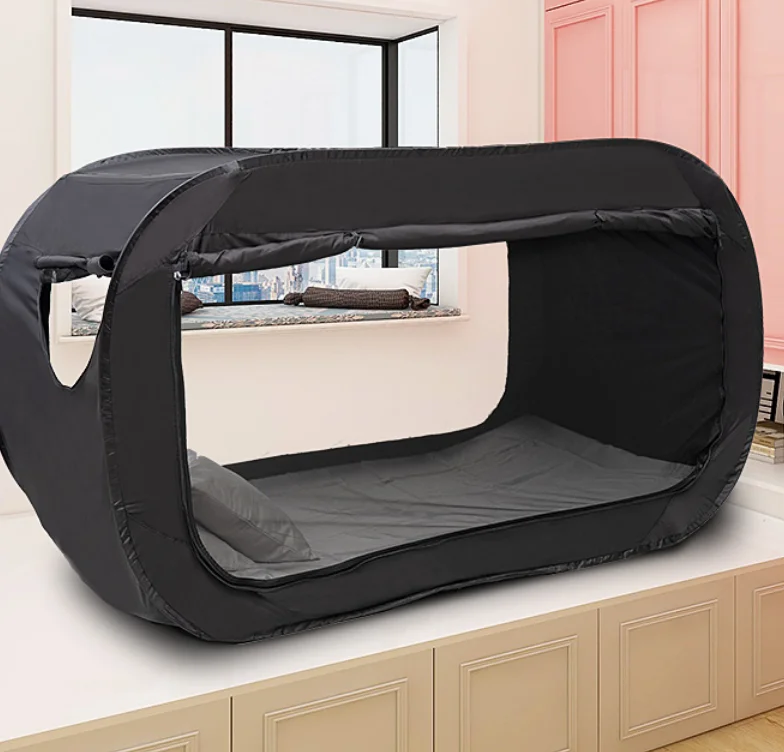 Black Breathable Pongee Bed Canopy Pop Up Privacy Bed Tent for Adult