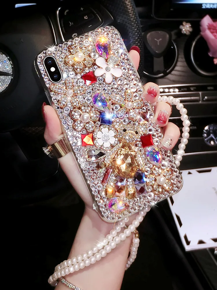 Dropship Luxury 3D  Diy Rhinestone Phone case Women Girls Bling Diamond Clear Bumper Cover for iPhone Samsung Huawei