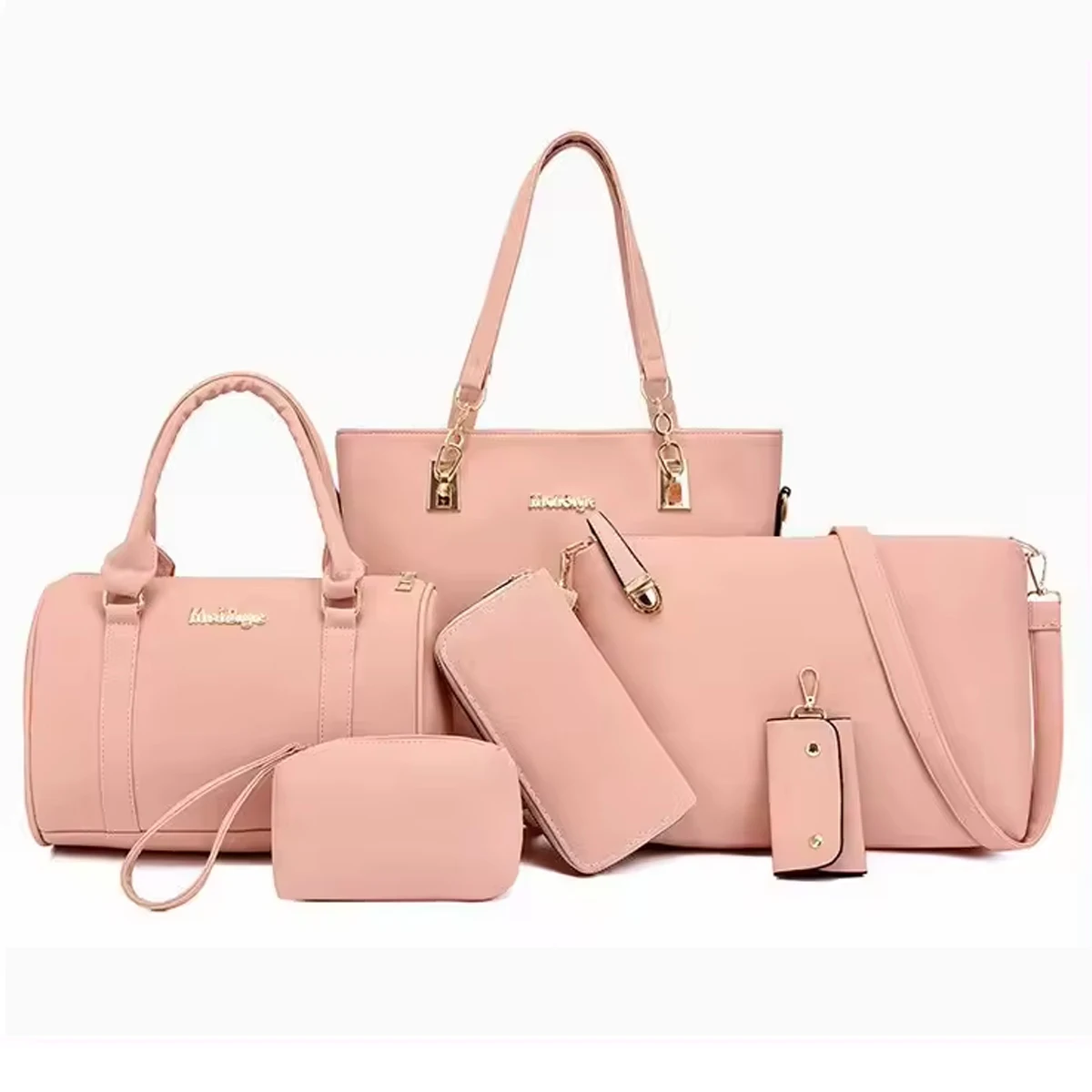 Wholesale Ladies Purses 6pcs Set Handbags for Women Large Capacity Bags Fashion Bag PU Single Dacron Zipper Tote Bag