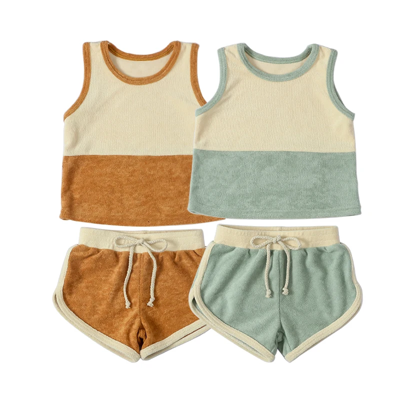 Хит продаж Одежда для новорожденных с логотипом на заказ летняя детская одежда коротким рукавом Детский комплект из двух предметов в стиле пэчворк маленьких девочек