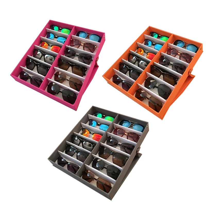 Wholesale Retail Shop Display Stand Storage Box Tray Case Hard Black Show Case 12 Slots Foldable Stand Display Case Sunglasses