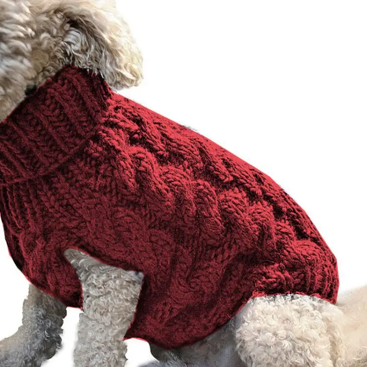 VSCOO Custom Winter Warm Wholesale Solid Color Knitted Dog Jumper Cable Soft Pet Clothes Knit Dogs Sweaters