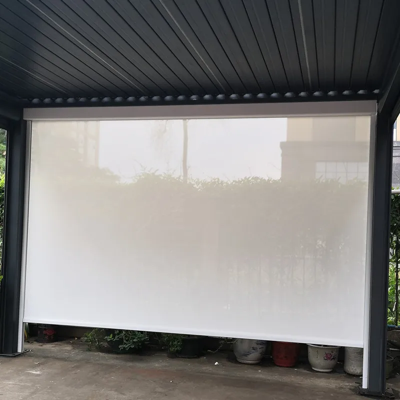 Outdoor Zipper Sunscreen Blackout Fabric Motorized System Curtain Windproof Blind for Pergola