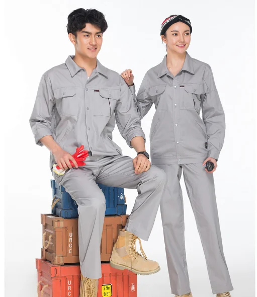 Custom Mens Long Sleeve Work Jacket With Cargo Pants 2pcs Set 100%Cotton Protection Auto Repair factory Workshop Wear Uniform