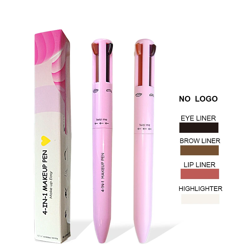 Private Label Brow Contour Pro Touch Up 4IN1 Makeup Pen 4 Refills 4 Colors Eyebrow Eyeliner Lipliner Highlighter Pencil