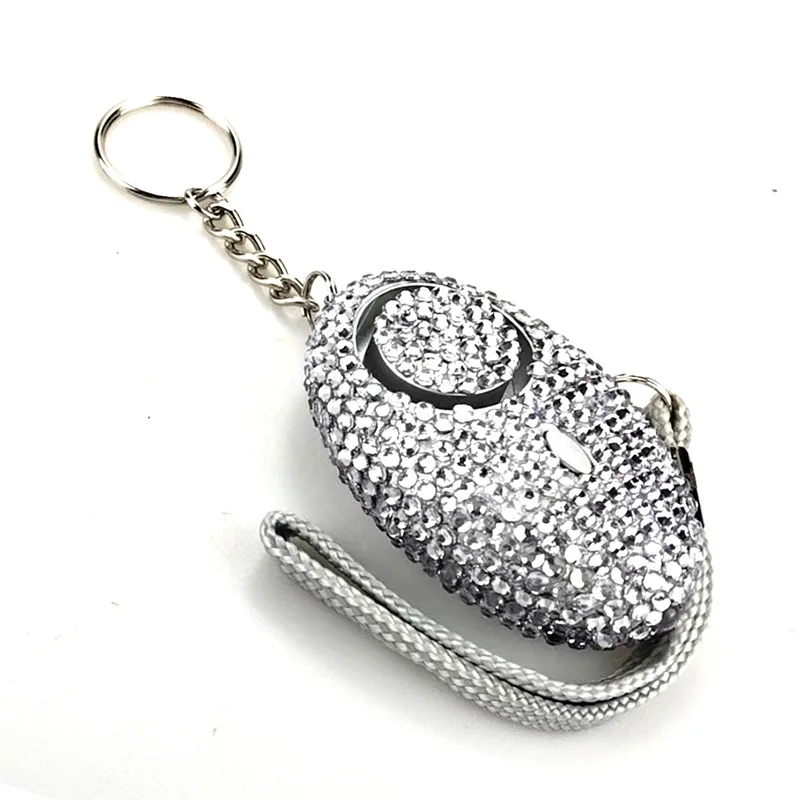 Bling Charm Alarm Key Chain Rhinestone Mini Personal Alarm Flashlight Keychains Diamond Self Defense Alarm With LED Keychain