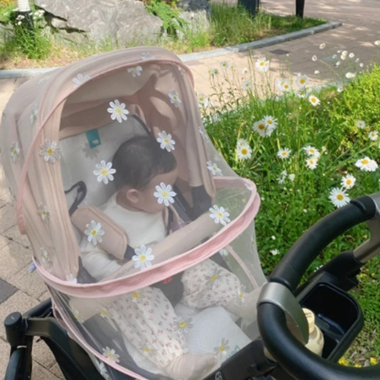 High Quality Outdoor Daisy Embroidery Baby Stroller Mosquito Net