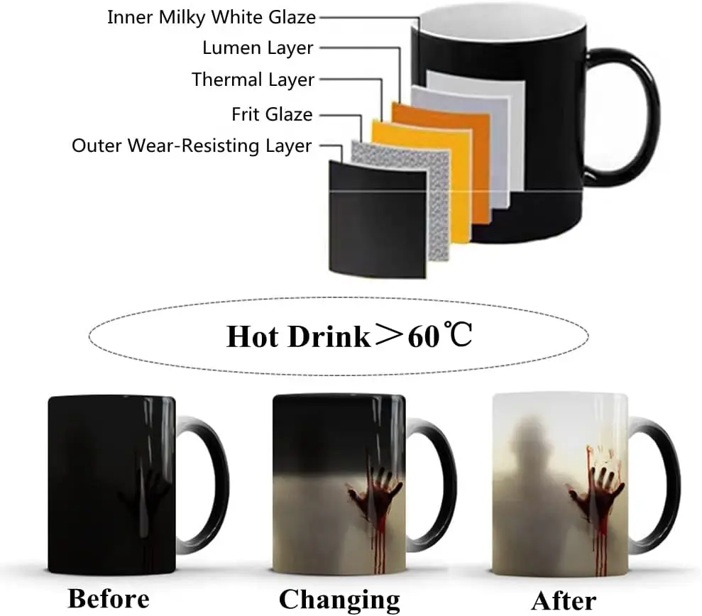 Custom Design Colour Changing Cups 11Oz Black Sublimation Blanks Cup Magics Color Changing Ceramic Coffee Mug