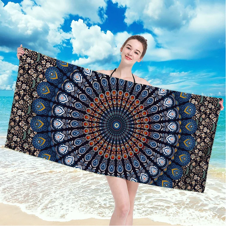 Recycled Plastic Microfiber Fabric Printed Mermaid Scale Flower Country Road Checkered Beach Towel