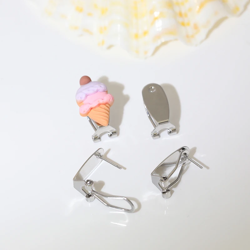 Silver color fingernail Earring clip earring components Post With Clip On Back earring findings jewelry making supplies