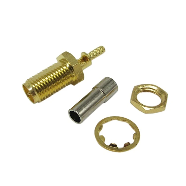 High quality full brass RF Coaxial straight RP SMA female reverse sky window connector for RG174 cable