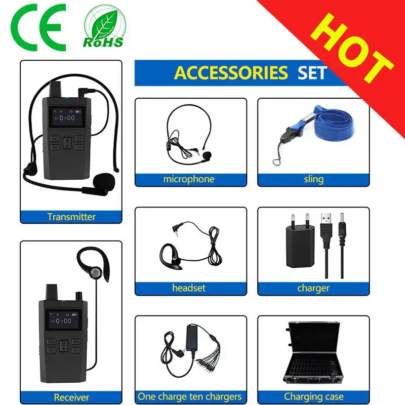 5 Way Wireless Tour Guide System Microphone Noise Reduction Listening Devices for Factory School Horse Riding Equestrian
