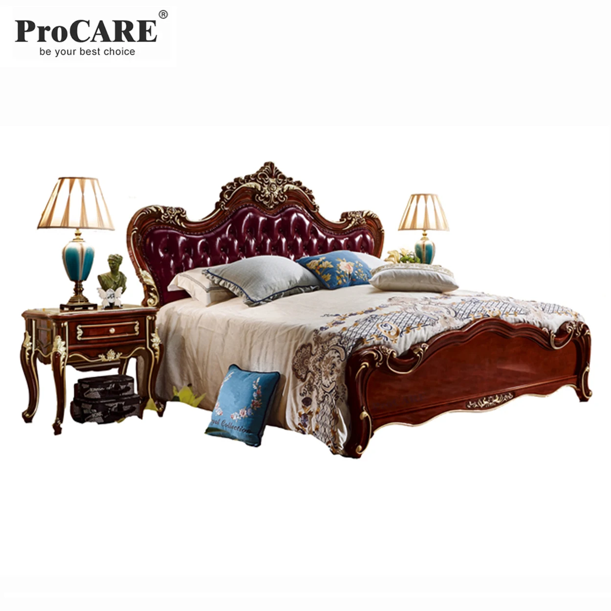 Royal Italy Luxury Classical Golden Color King Size Bed Antique Elegant Bedroom Room Furnitureking Size Bed