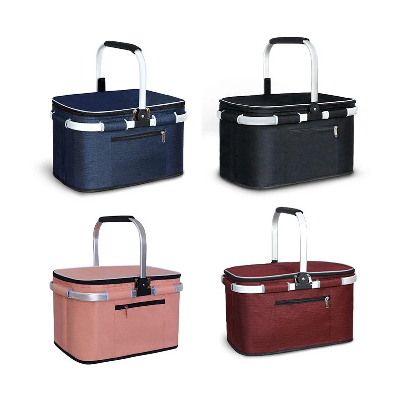 Custom Logo Size Supermarket Foldable Insulated Collapsable Aluminum Cooler Picnic Basket