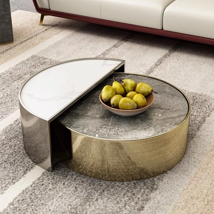 Мебель foshan, роскошный современный круглый журнальный столик из нержавеющей стали для гостиной