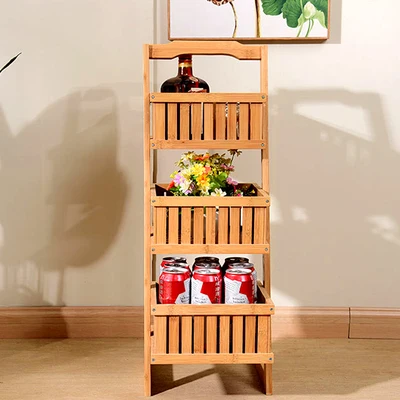Bamboo and wood multifunctional floor snacks sundry balcony home magazine and newspaper storage rack