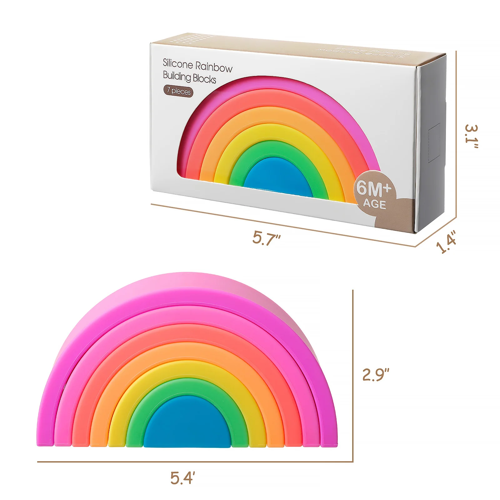 Free Logo OEM 2021 Rainbow Design Baby Silicone Stacking Teething Toys Stacker Teether Block Sets