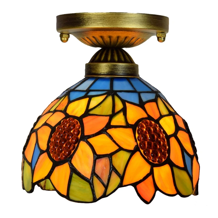 
Tiffany Shade Lighting Lamps Antique Lamp Baroque Flowers Lights Pattern Glass Decor Stained Sunflower Style Night Light 