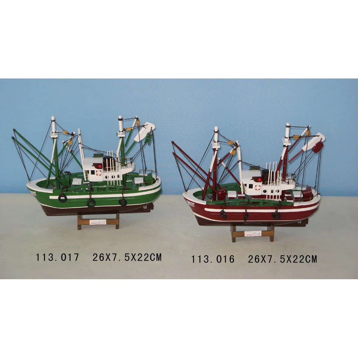 Wooden Fishing Crab boat model, 2 sets 26x7.5x22cm, Small Fishing Shrimp ship model