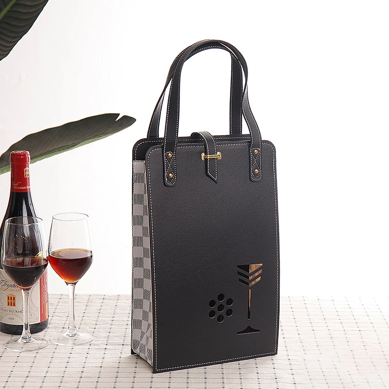 2025 Wholesale Christmas Reusable PU Leather Wine Bottle Bags Wine Gift Bags For Wine Bottles